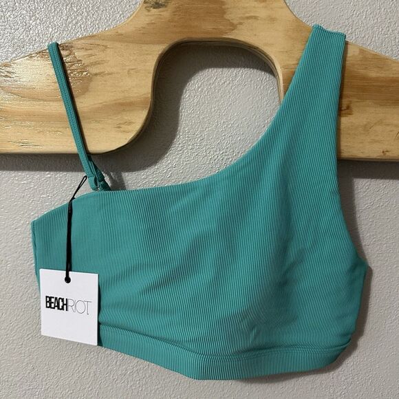 BeachRiot Sport Ella Top In Wafa Women's Size XL‎ Green Blue Ribbed Bikini NWT